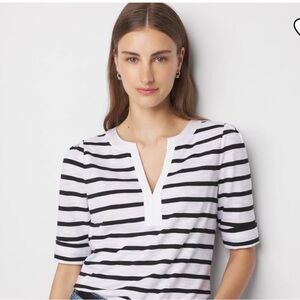 Black and White Striped Pleated Tee